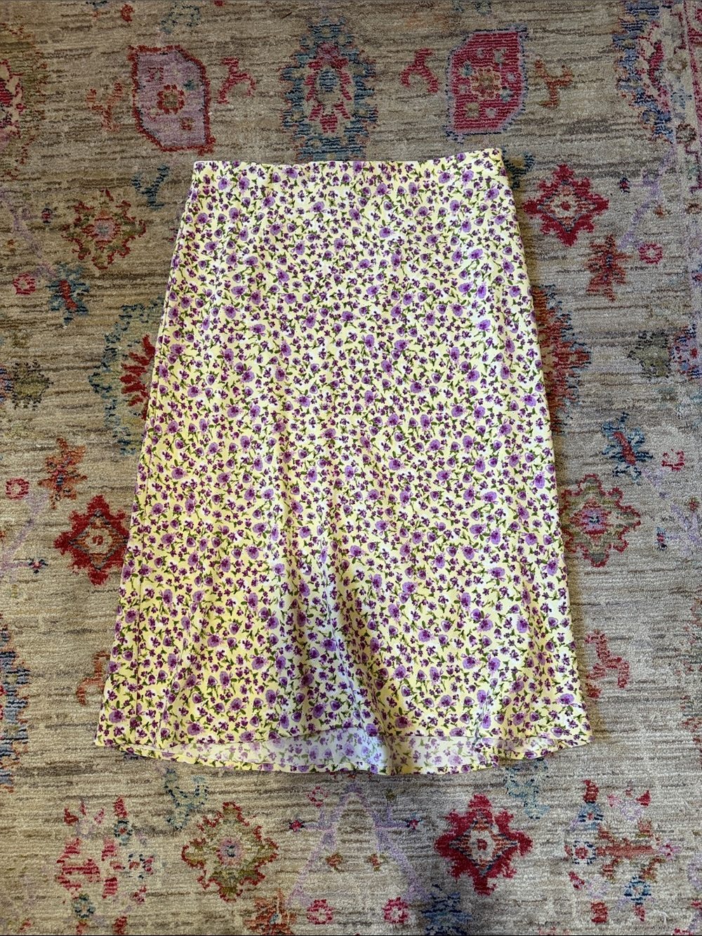Rachel Zoe Cream Midi Skirt with Purple Floral Print